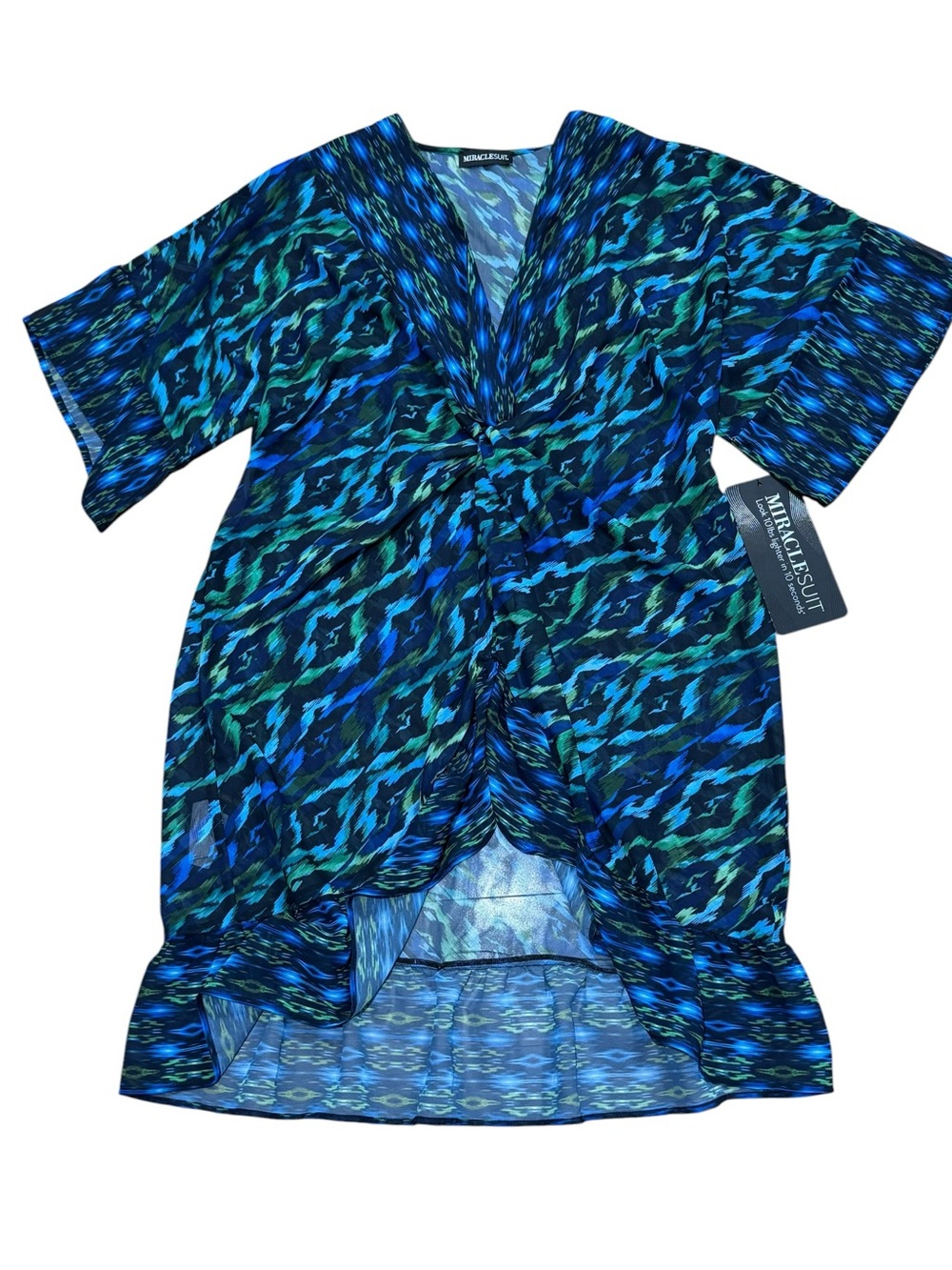 Miraclesuit Sz M Kimono Jewels of The Nile Blue Green Coverup Resortwear Beach - Picture 5 of 9